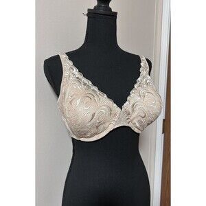 Playtex Bra 42C Nude Underwire Embroidered Lace Padded Cup Adjustable Strap 4513